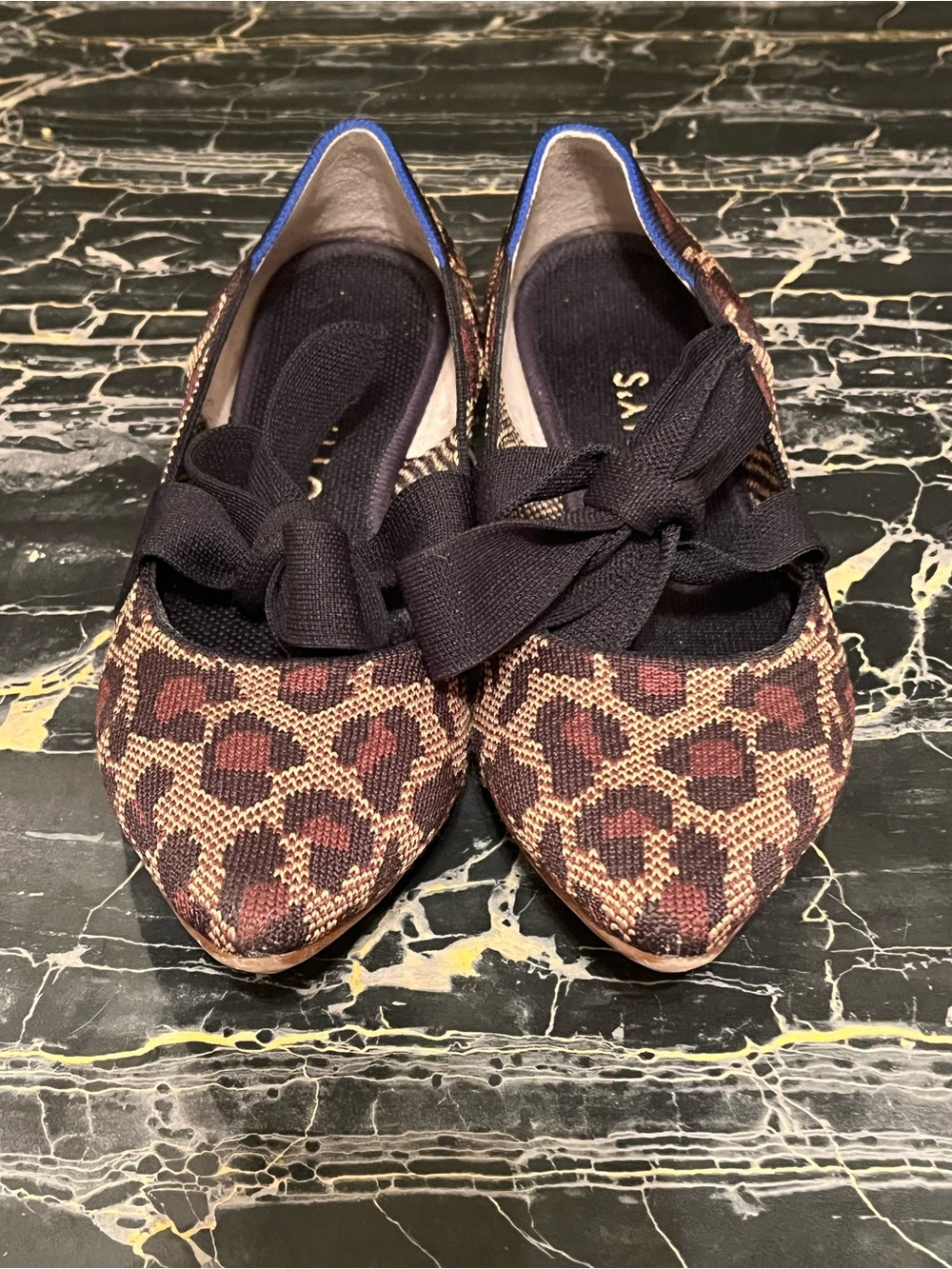 Rothys Leopard Print Points Flats with Black Bow size 9
